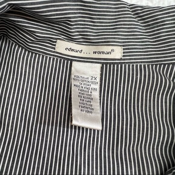 edward🖤grey Stripe Button Down Blouse Top Size 2X - Picture 10 of 10